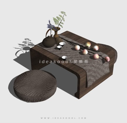 中式蒲团茶艺组合桌椅丨