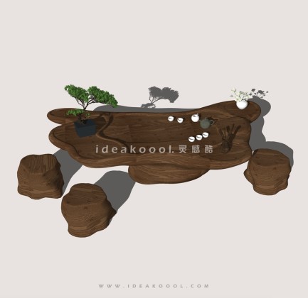 中式木雕根雕茶艺桌椅 茶具丨