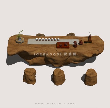 中式木雕根雕茶艺桌椅 茶具丨