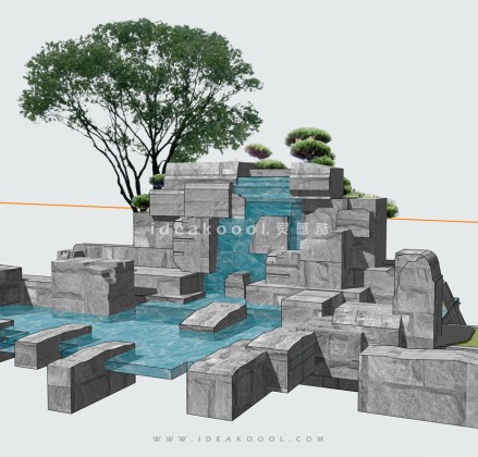 假山跌水落水瀑布丨