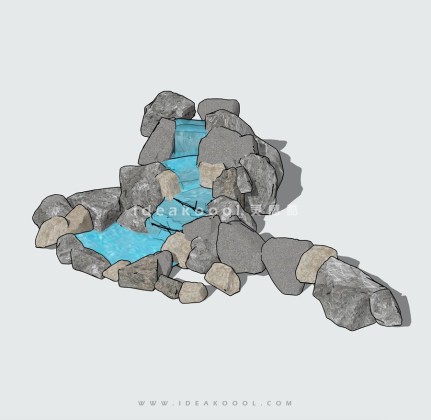 假山石头跌水落水瀑布丨