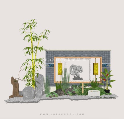 中式太湖石 景观石头 竹子景墙丨