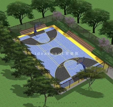 篮球场 篮球架 围栏 羽毛球场 综合体育运动活动场地丨