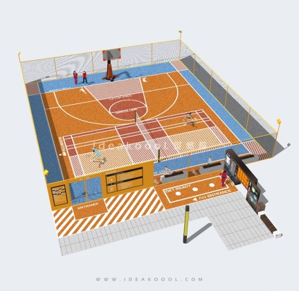 半场篮球场地 羽毛球场 围栏 篮球架 收纳箱 综合体育运动场地丨