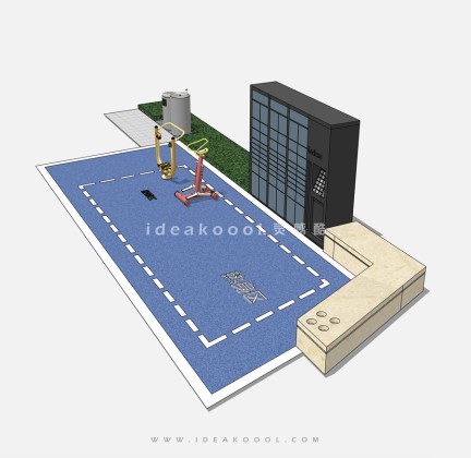 热身区健身场地 健身器械 自动收纳箱 垃圾箱 洗手台丨