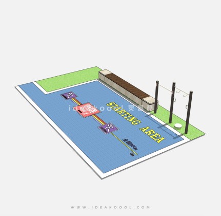 热身区健身场地器械 景观座椅 铺装图案丨