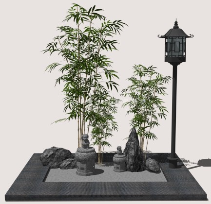 竹子 景观石头组景丨