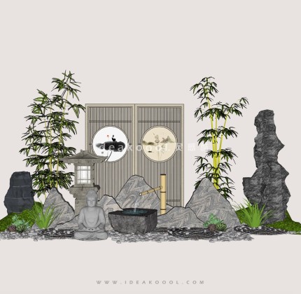 竹子景观石头竹流水石灯笼丨