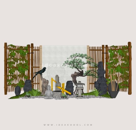 造型松 景观石 竹流水 石灯笼丨