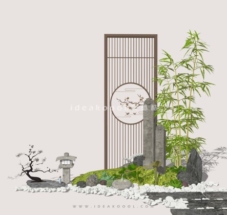 竹子 屏风 拴马柱 石灯笼 造型松丨