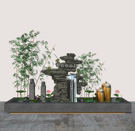 假山流水 竹子 拴马柱 荷花池丨