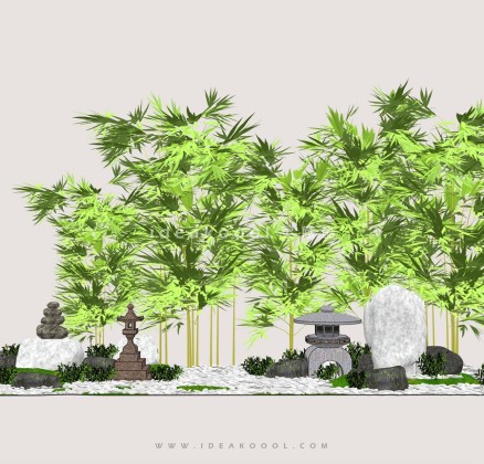 竹子石灯笼景观石头组景丨