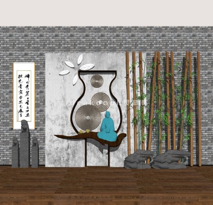 拴马柱景墙造型石头组景丨