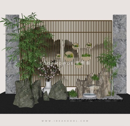 景观石头花瓶竹子组景丨