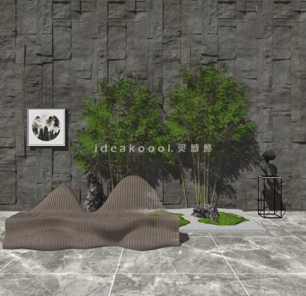 拼石景墙竹子异形参数化座椅景观石头异形雕塑组景丨