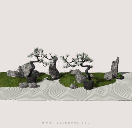 枯山水造型松景观石头组景丨