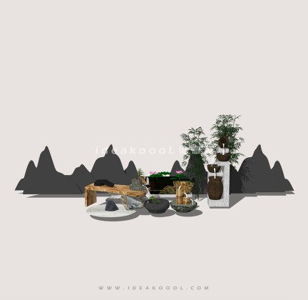 中式禅意景观小品组景丨