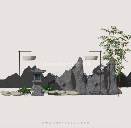 中式禅意景观小品组景 山水景观造型石头丨