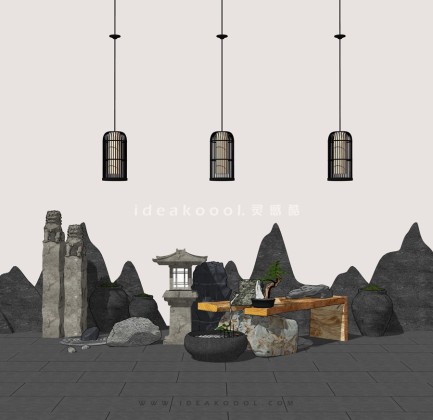 中式禅意景观小品组景丨
