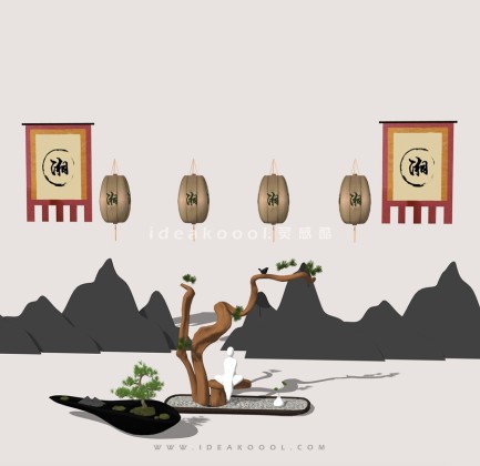 中式禅意景观小品组景丨