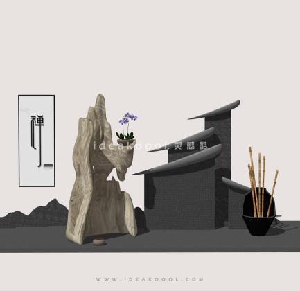 中式禅意景观小品组景丨