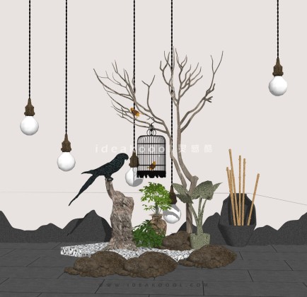 中式禅意景观小品组景丨