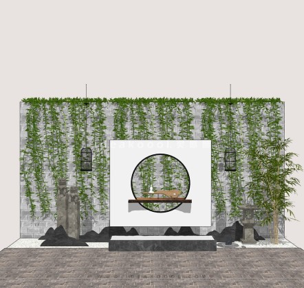 中式禅意景观小品组景 垂挂植物丨