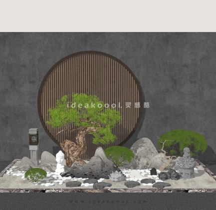 中式禅意景观小品组景 造型松 造型景观石头丨