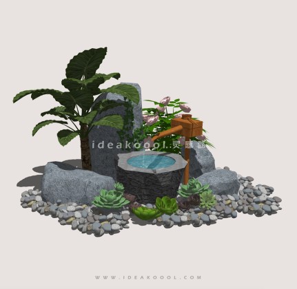 中式禅意景观小品多肉植物竹流水组景丨