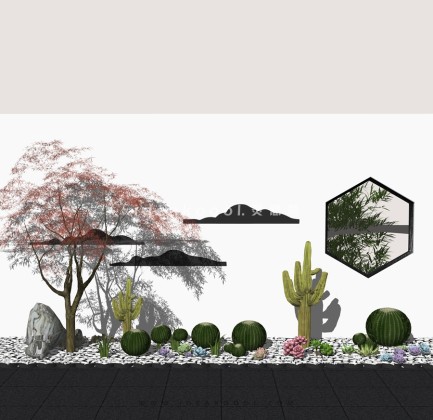 中式禅意景观小品 多肉植物仙人掌组景丨