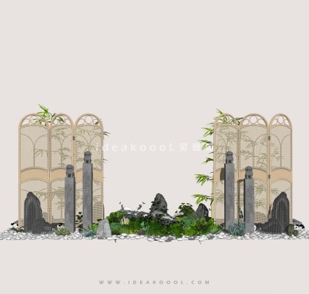 中式禅意景观小品 多肉植物竹子屏风组景丨