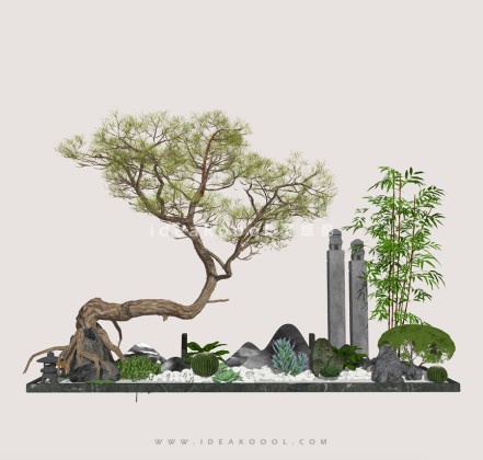 中式禅意景观小品 多肉植物造型松竹子灌木球组景丨