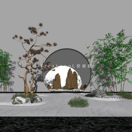中式禅意景观小品组景 造型松 景观石头竹子枯山水丨