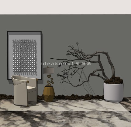 中式禅意景观小品组景 枯树枯枝丨