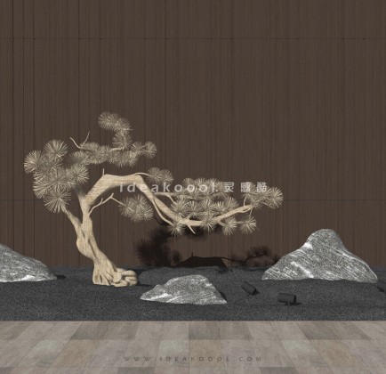中式禅意景观小品组景 枯树枯枝造型松 造型景观石头丨
