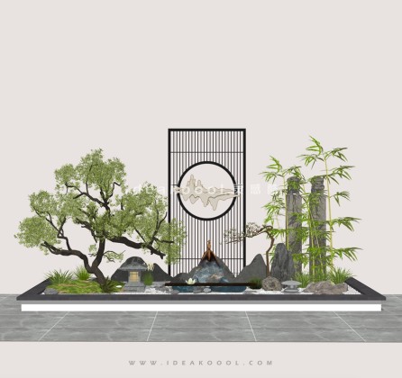 中式禅意景观小品 造型植物屏风组景丨