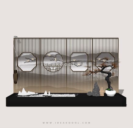 中式禅意景观小品 造型松屏风组景丨