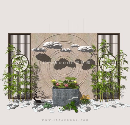 中式禅意景观小品 屏风组景丨