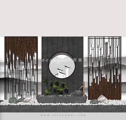 中式禅意景观小品屏风组景丨