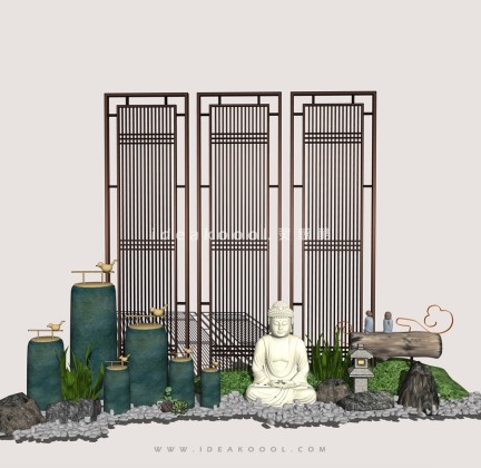 中式禅意景观小品 屏风组景丨