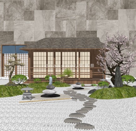 禅意景观小品 置石枯山水茶室庭院景观丨