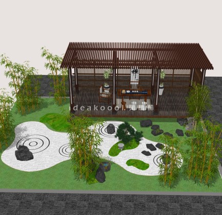 禅意景观小品 置石枯山水庭院景观 禅意茶室廊架丨