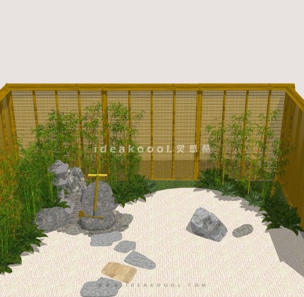 禅意景观小品 置石枯山水庭院竹子围栏丨