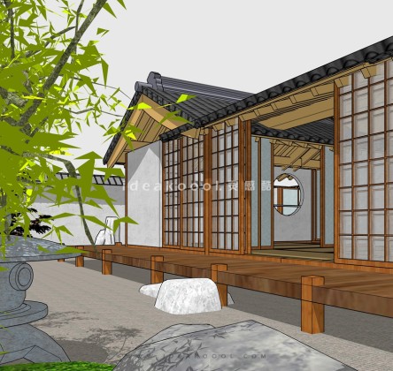 日式茶室民宿建筑庭院花园丨