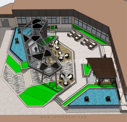 现代入口庭院景观 创意廊架 户外沙发座椅丨