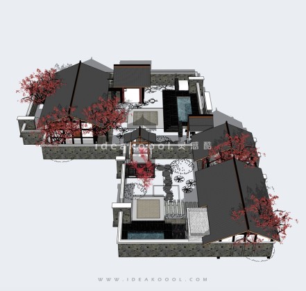 中式别墅酒店民宿建筑庭院景观丨