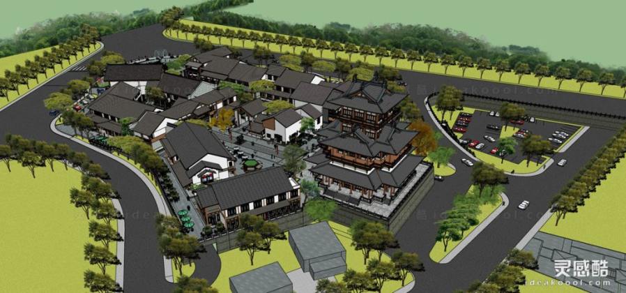 中式古建筑商业街塔楼丨