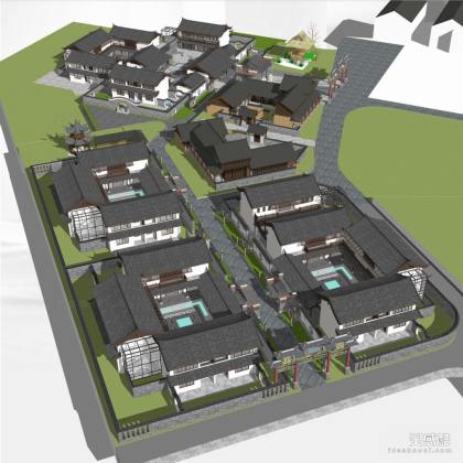 云南四合院建筑/中式酒店民宿建筑丨