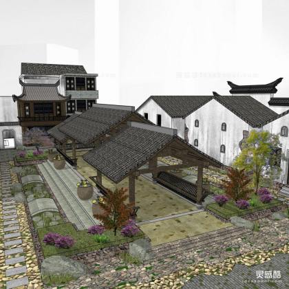 中式戏台建筑廊架丨