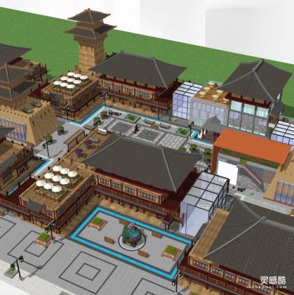 中式汉唐商业街建筑景观丨